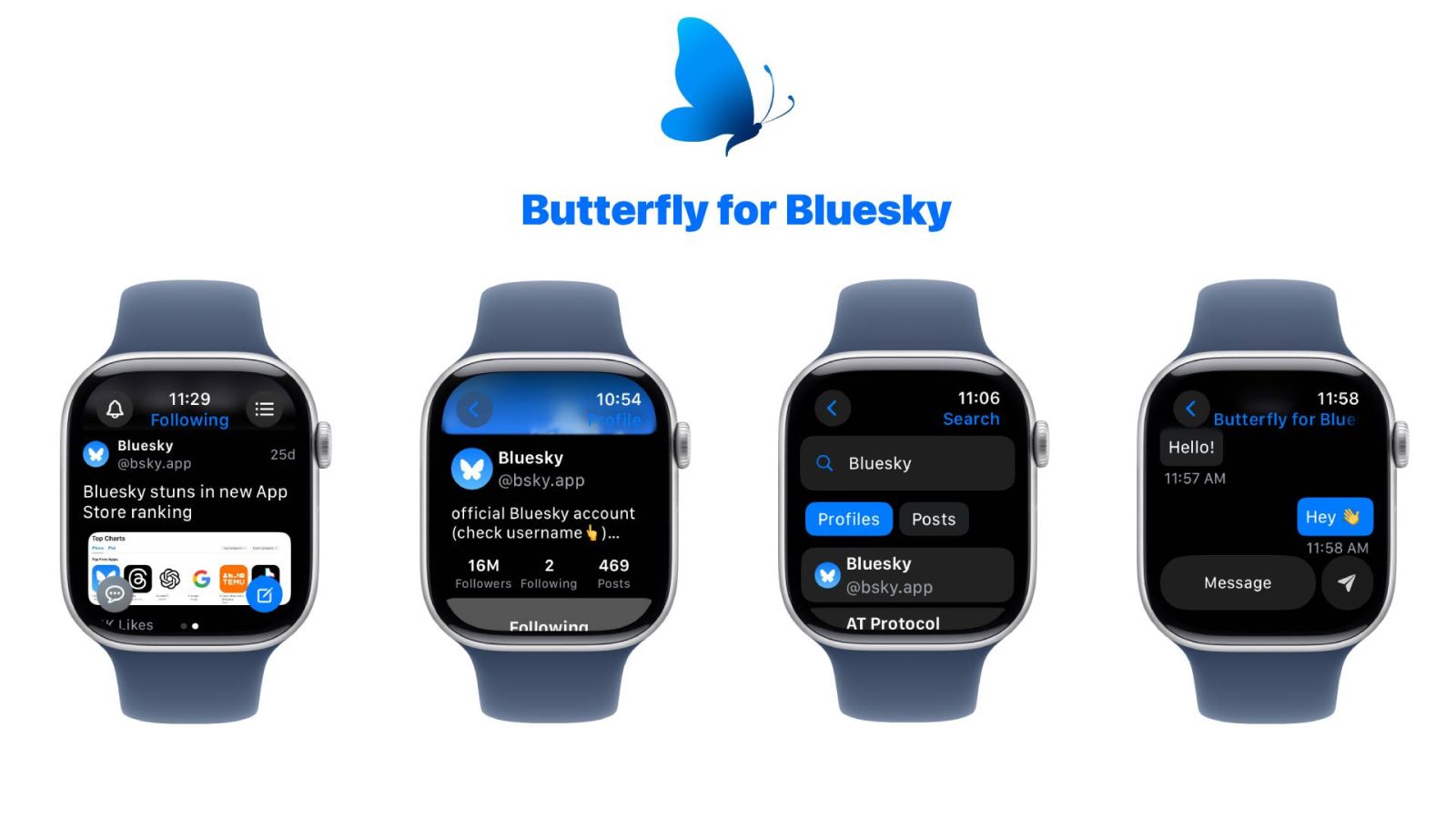 Smuk Bluesky-app til dit Apple Watch fra Butterfly!