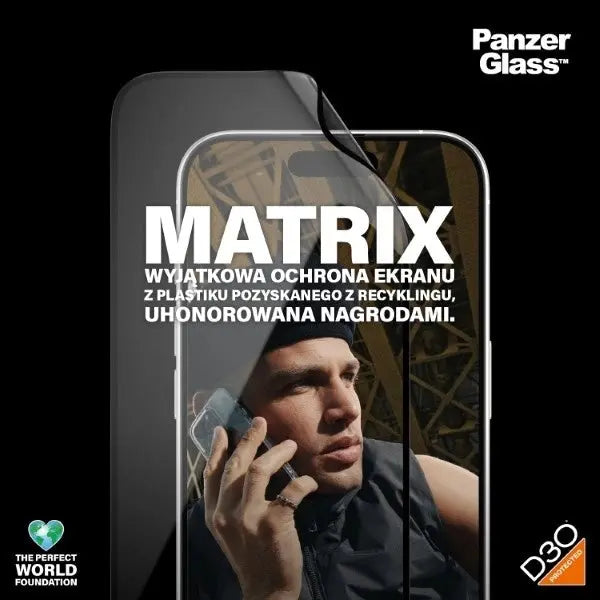 PanzerGlass Matrix Ultra-Wide-Fit Hybrid Glass til iPhone 15 Pro med Positioner PanzerGlass